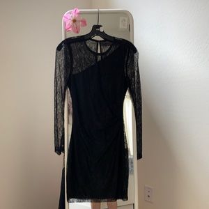 BCBGeneration black, lace, long-sleeve mini dress.